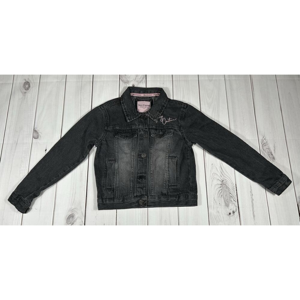 Juicy Couture Kids Black Faded Girl's 7 Denim Jean Jacket Button Down